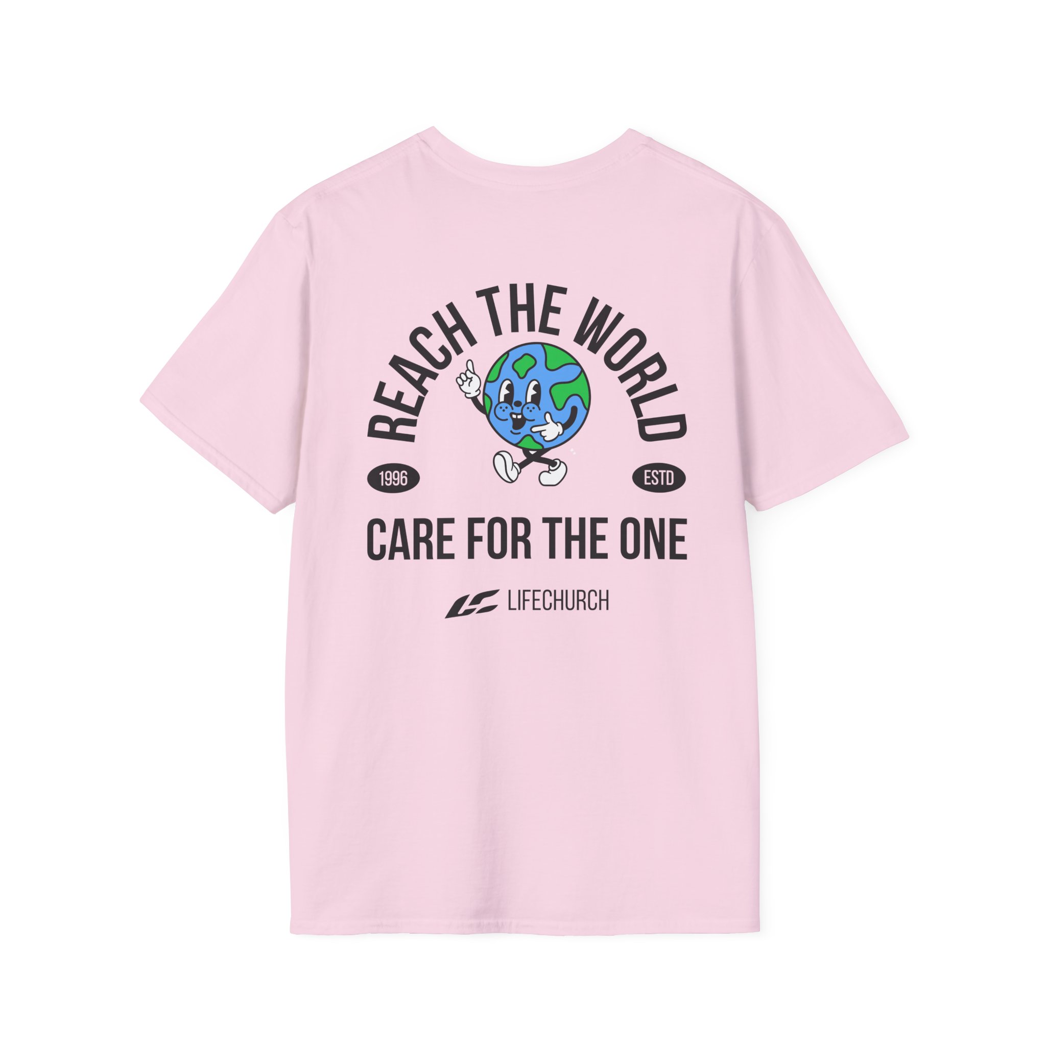Life Church Reach the World Care for the One Unisex Softstyle T-Shirt - Image 28