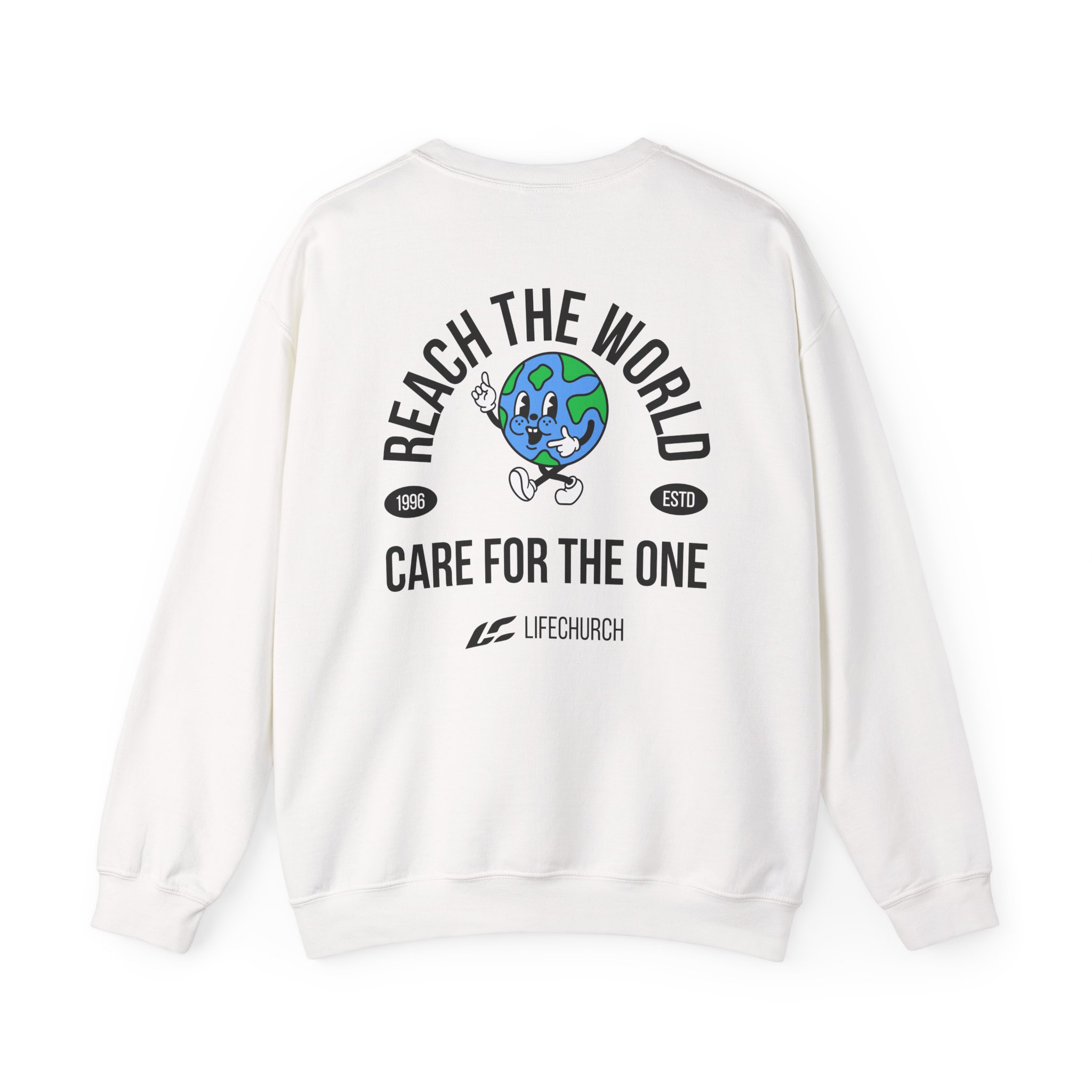Life Church Reach the World Care for the One Unisex Heavy Blend™ Crewneck Sweatshirt - Image 2